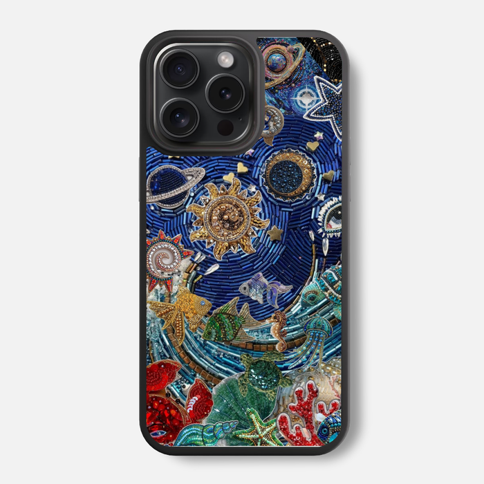 Blue Ocean Mosaic Collage Charm Glass Phone Case