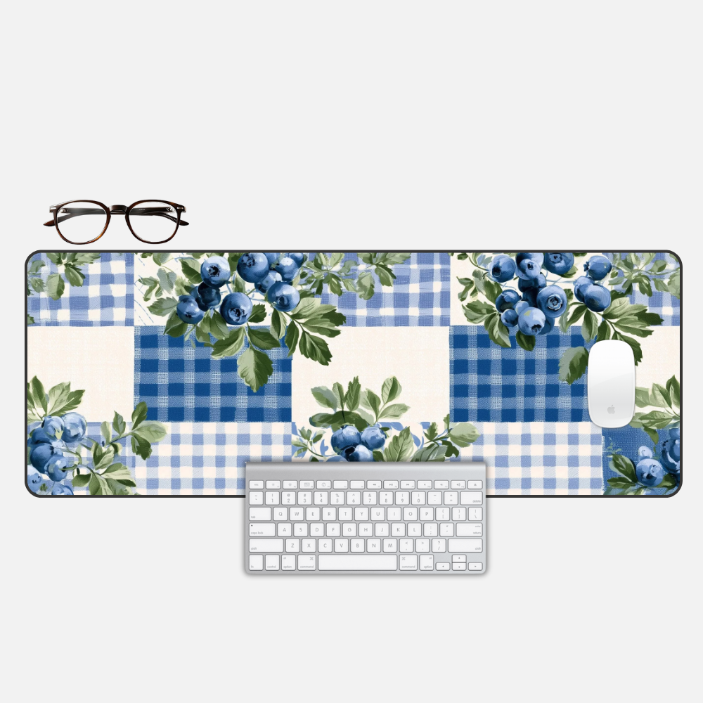 Blueberry Gingham Desk Mat and Gaming Mouse Pad