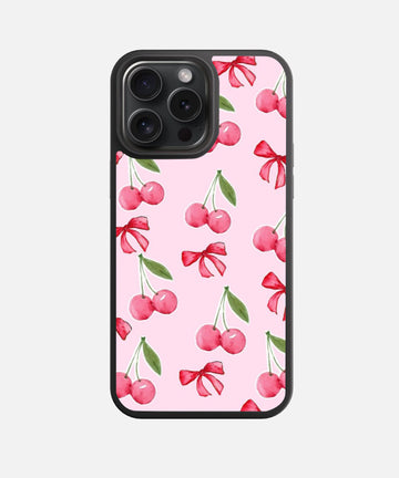Pink & Red Cherry Bow Glass Phone Case