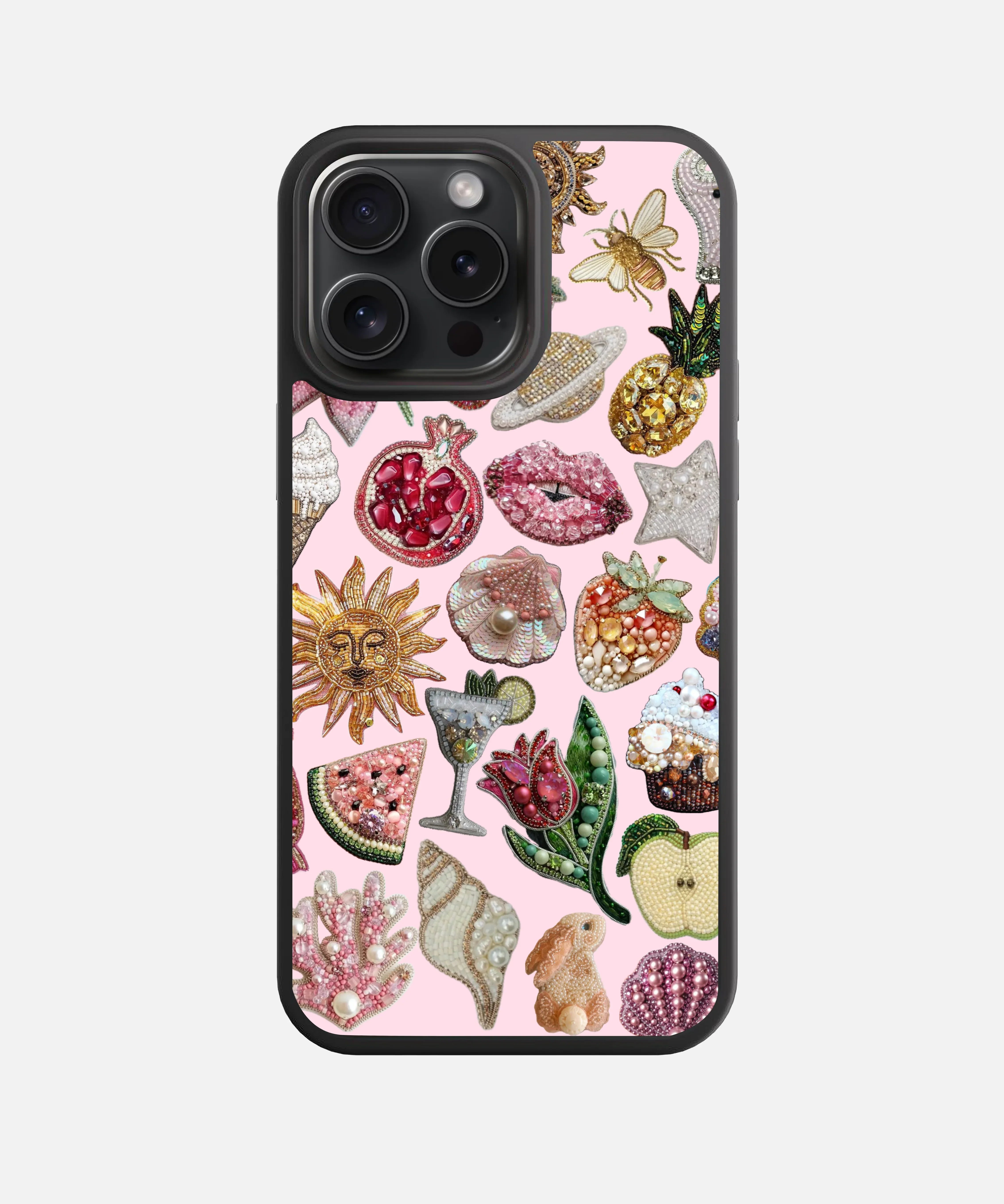 Rose Quartz Charm Collage Glass Phone Case