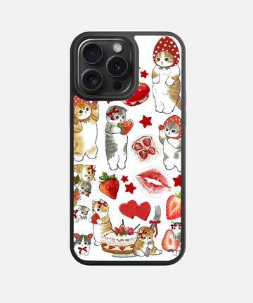 Strawberry Love Cats Glass Phone Case
