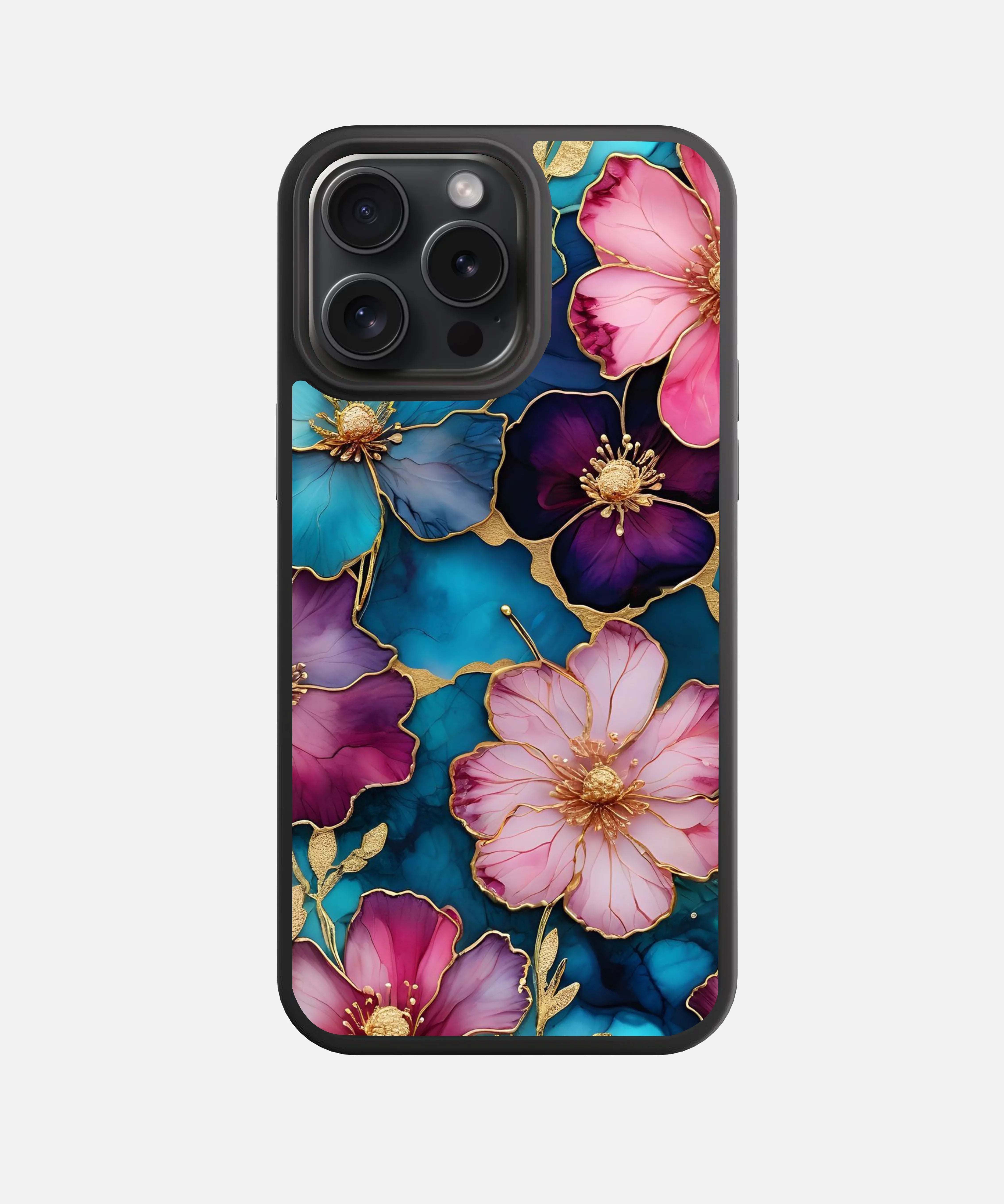 Teal & Pink Flower Glass Phone Case